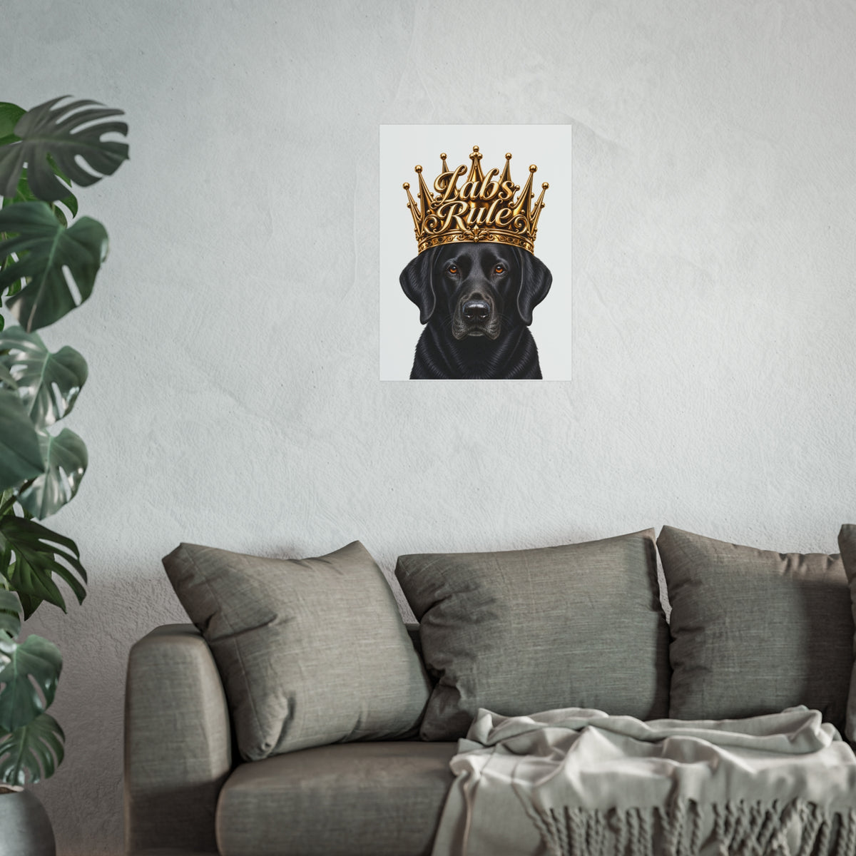 Labrador Art Poster — "Labs Rule" Black Lab with Gold Crown Fine Art Print