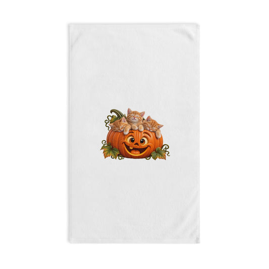 Halloween Pumpkin Jack-O'-Lantern Hand Towel with Kittens — Cute Fall Kitchen Decor