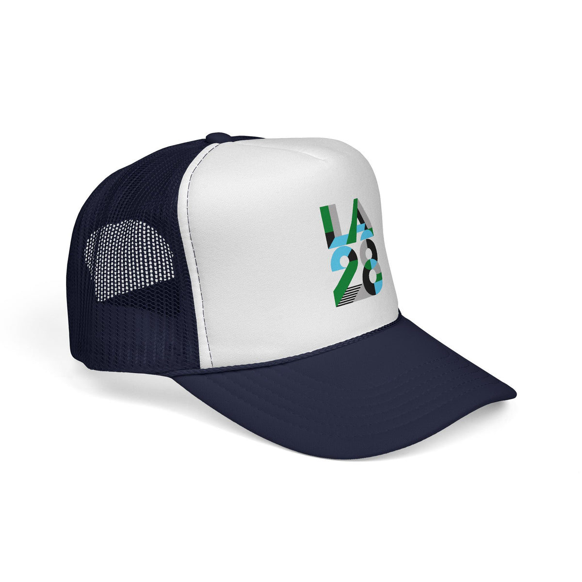 LA 28 Trucker Cap – Retro Stripe Olympic Inspired Mesh Hat