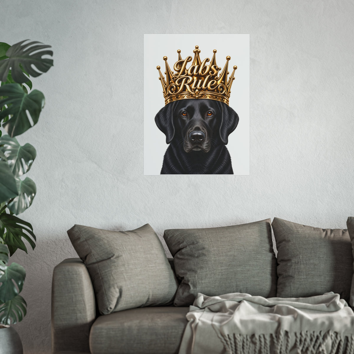 Labrador Art Poster — "Labs Rule" Black Lab with Gold Crown Fine Art Print