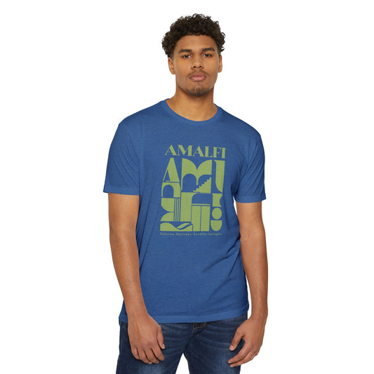 Amalfi Geometric Travel Tee — Retro Coastal Italy Graphic T-Shirt