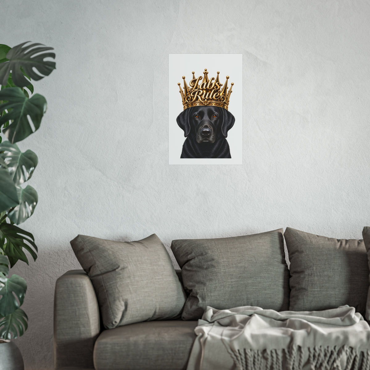 Labrador Art Poster — "Labs Rule" Black Lab with Gold Crown Fine Art Print