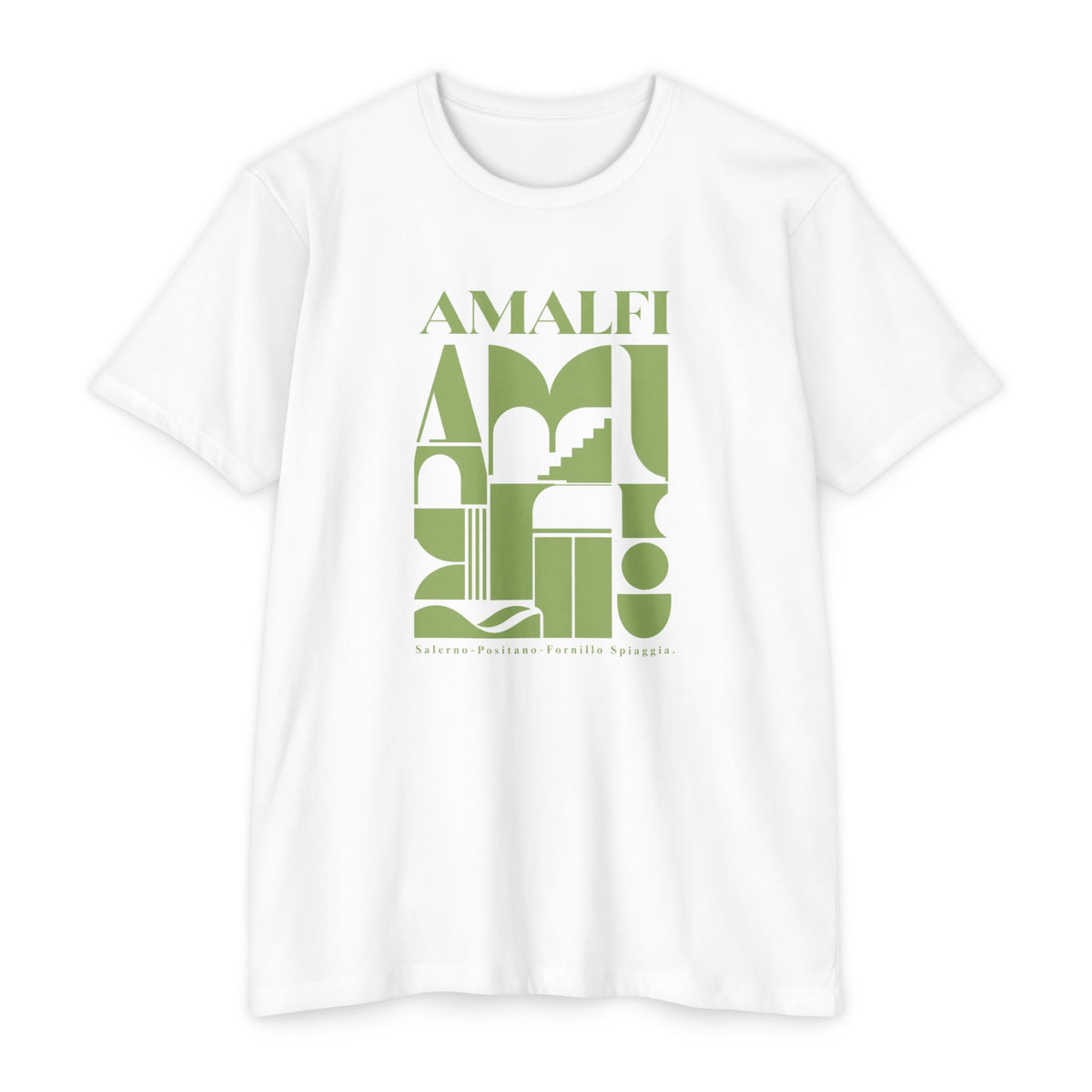 Amalfi Geometric Travel Tee — Retro Coastal Italy Graphic T-Shirt