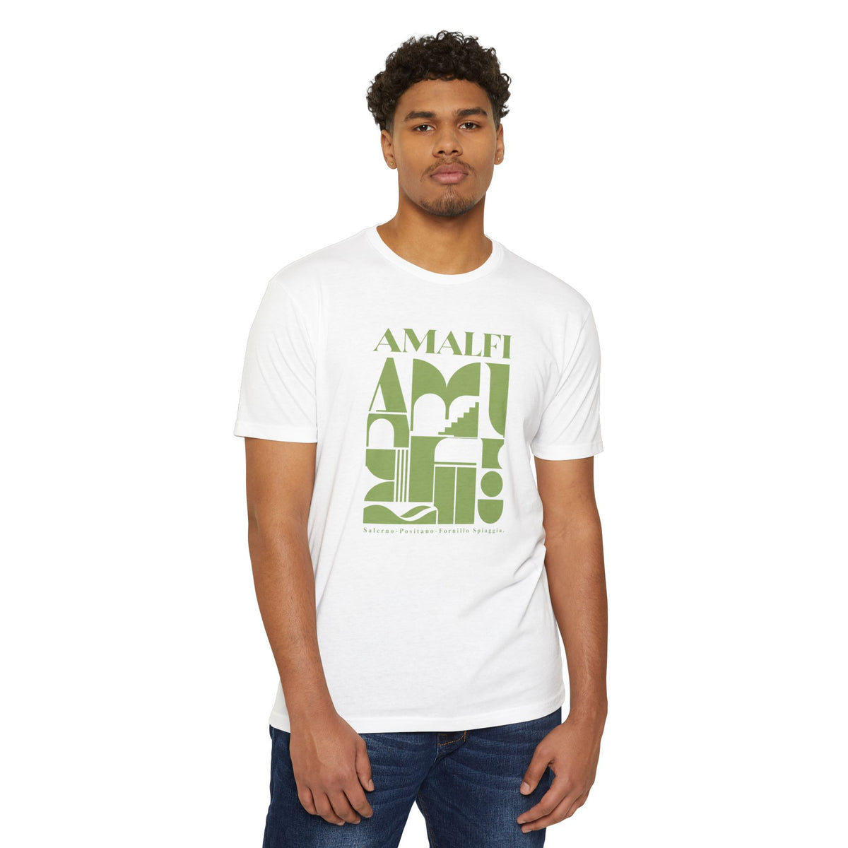 Amalfi Geometric Travel Tee — Retro Coastal Italy Graphic T-Shirt